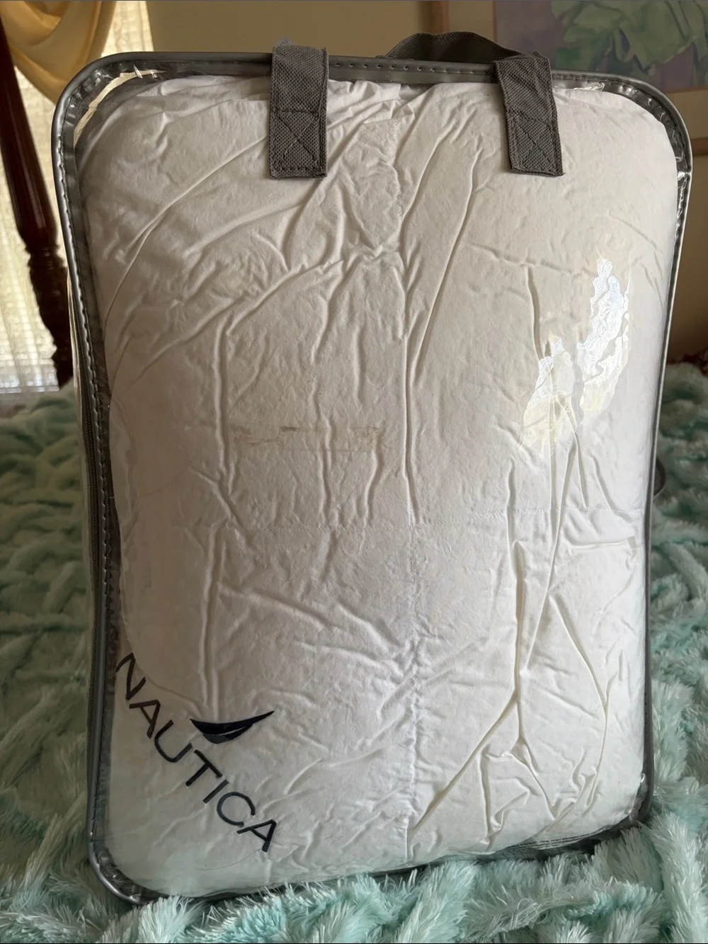Nautica White Quilted Bedding Pillow with Gray Trim